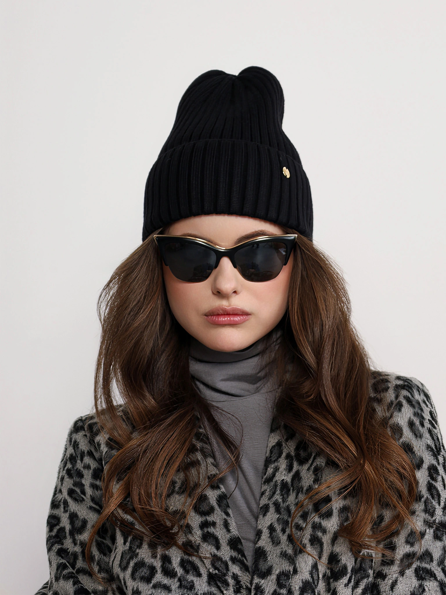 Шапка-бини из смесовой вискозы с отворотом в ассортименте